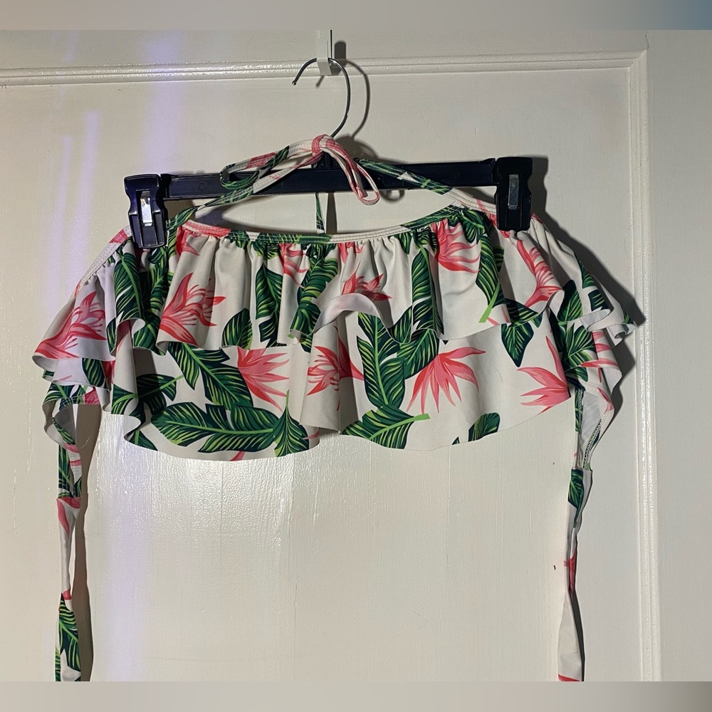 Floral/Green  Ruffle Top High-Waisted Bikini Size 12